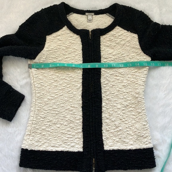 Like New J. Crew Black and Cream Colorblock Boucle Double Zipper Jacket - Picture 3 of 8
